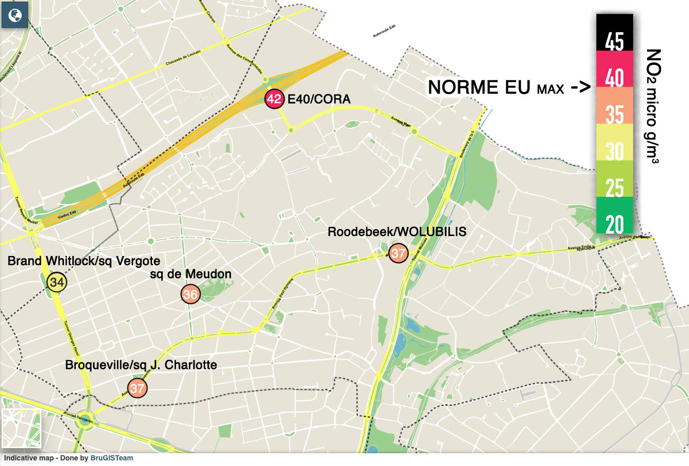 Carte des mesures avec résultats
